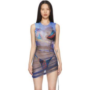 Louisa Ballou Blue Heatwave Ruched Dress $550 NWT Small